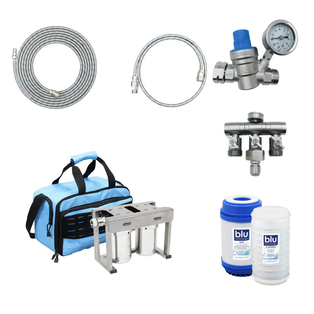 2-Stage RV Water Filter Bundle – High-Flow Portable Filtration System