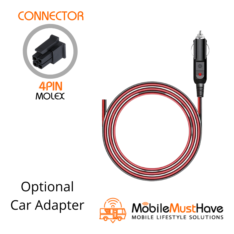 12V DC Fused Automobile Auxiliary (Cigarette Lighter) Adapter, 4 Pin Molex