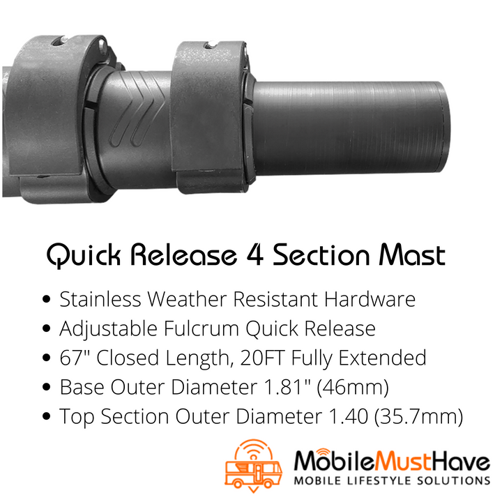 MMH 20' Telescoping Antenna Mounting Mast Pole in Carbon Black (20 Foot Mast)