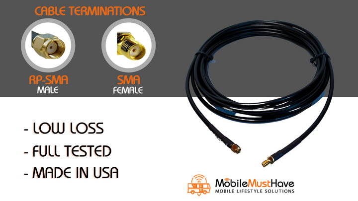 RP-SMA Male - TO SMA Female Low-Loss CNT-240 Cable (LMR-240 Equivalent)