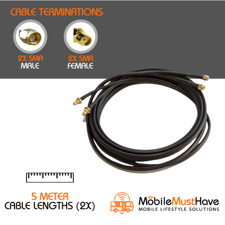 5 Meter, 2-in-1 SMA Male to Female Antenna Extension Cable, 2x2 MIMO