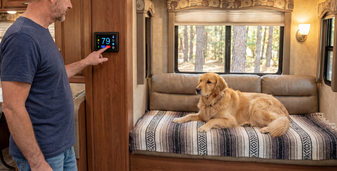 RV Interior Thermostat Man Dog