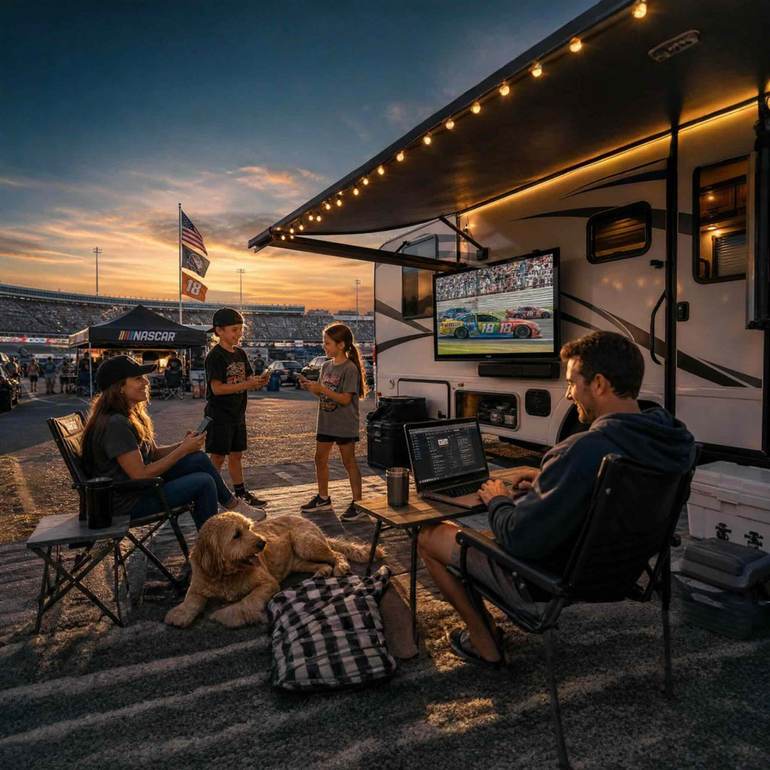 Family Using Off-Grid Power System at a NASCAR race weekend