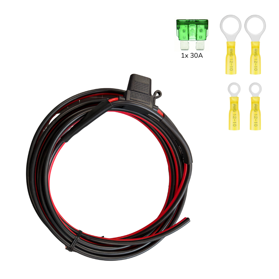 Fused 10' Direct Wire 12AWG DC Power Cable - 30A Fuse, Ring Terminals