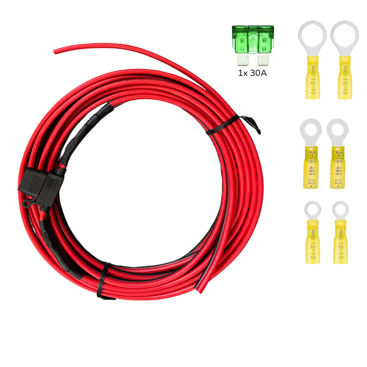 Fused 25' Direct Wire 12AWG DC Power Cable - 30A Fuse, Ring Terminals