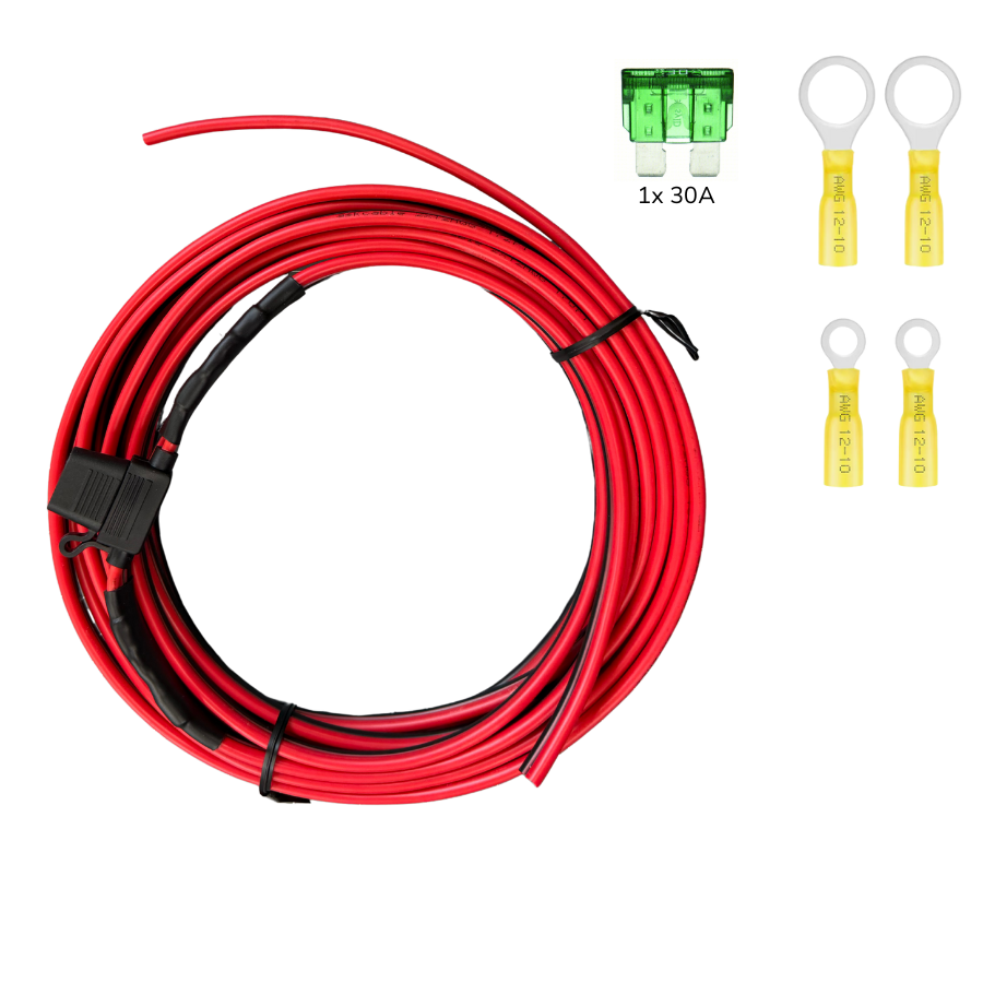 Fused 25' Direct Wire 12AWG DC Power Cable - 30A Fuse, Ring Terminals