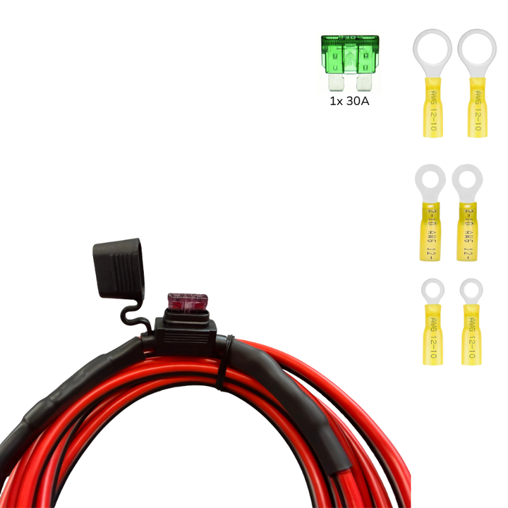 Fused 25' Direct Wire 12AWG DC Power Cable - 30A Fuse, Ring Terminals