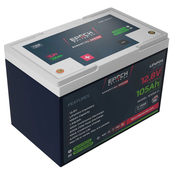 Epoch Essentials 12V 105Ah Heated Bluetooth LiFePO4 Battery
