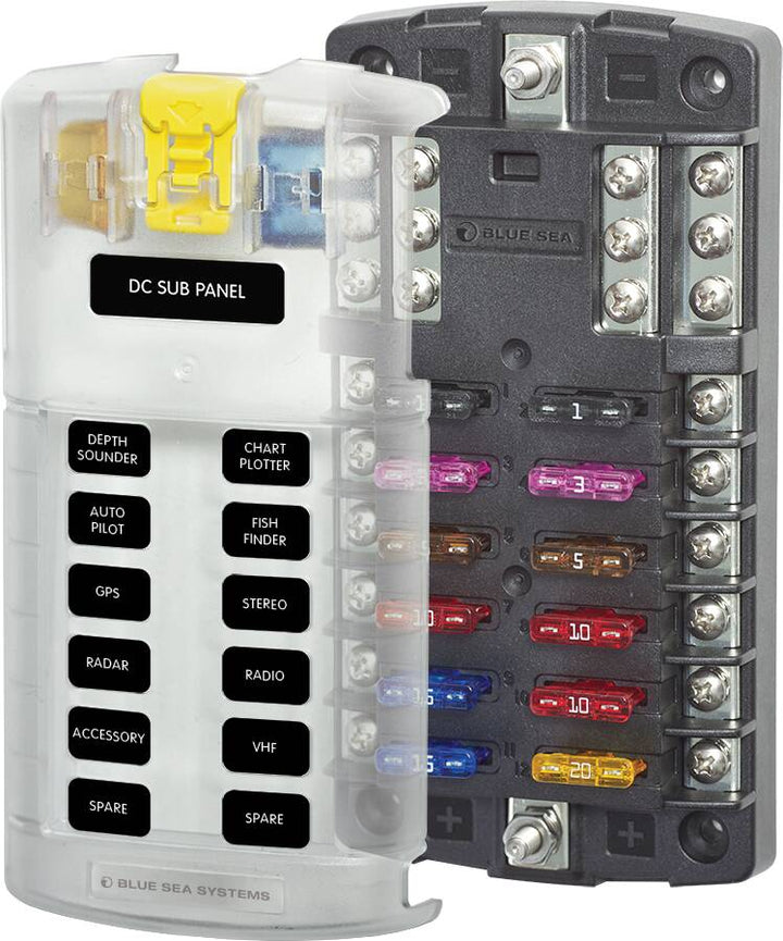 ST Blade Fuse Block - 12 Circuits with Negative Bus and Cover