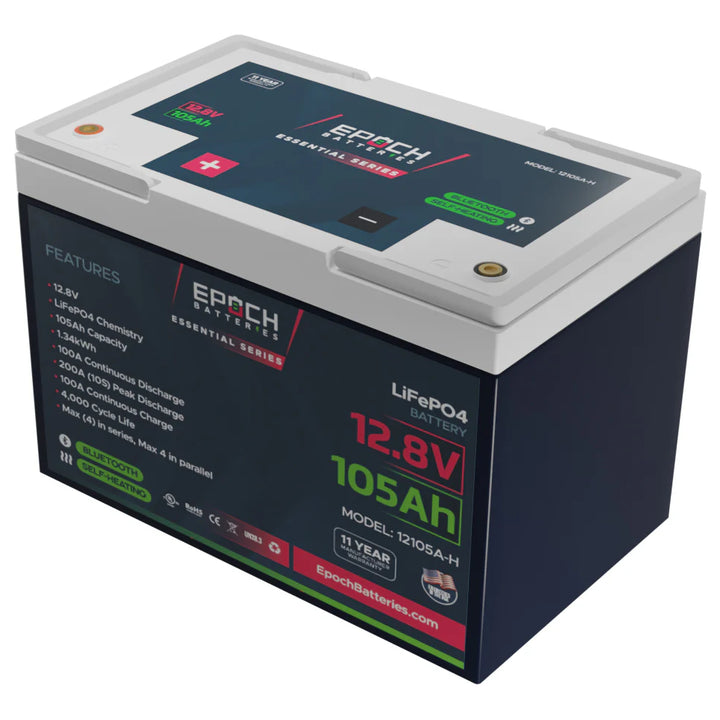 Epoch Essentials 12V 105Ah Heated Bluetooth LiFePO4 Battery