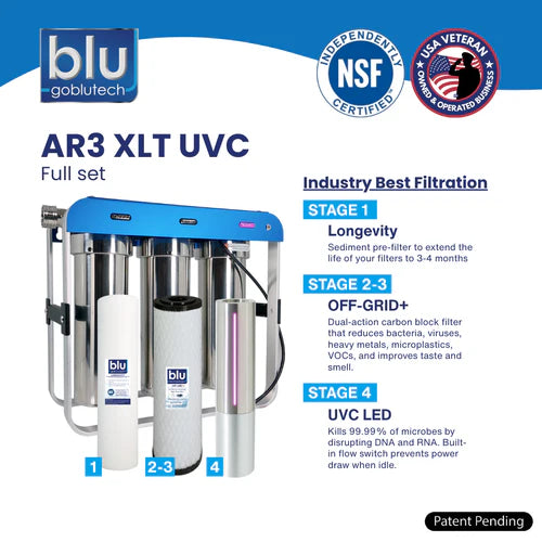 Blu Tech AR3 XLT LED UVC High-Flow 4-Stage RV Water Filter & Purification System - 10 Inch