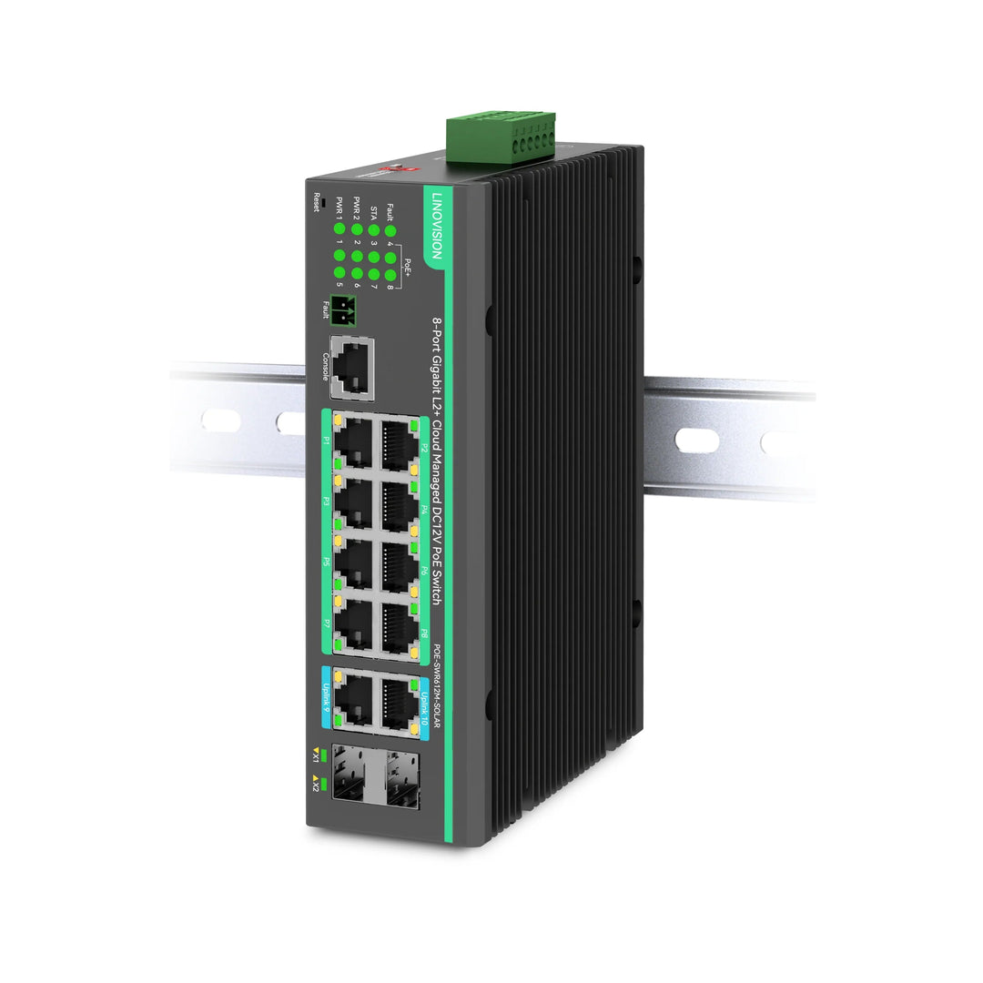 12-Port Layer 2 Managed PoE Switch with 12-48v DC Input