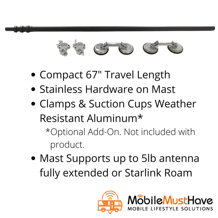 MMH 20' Telescoping Antenna Mounting Mast Pole in Carbon Black (20 Foot Mast)