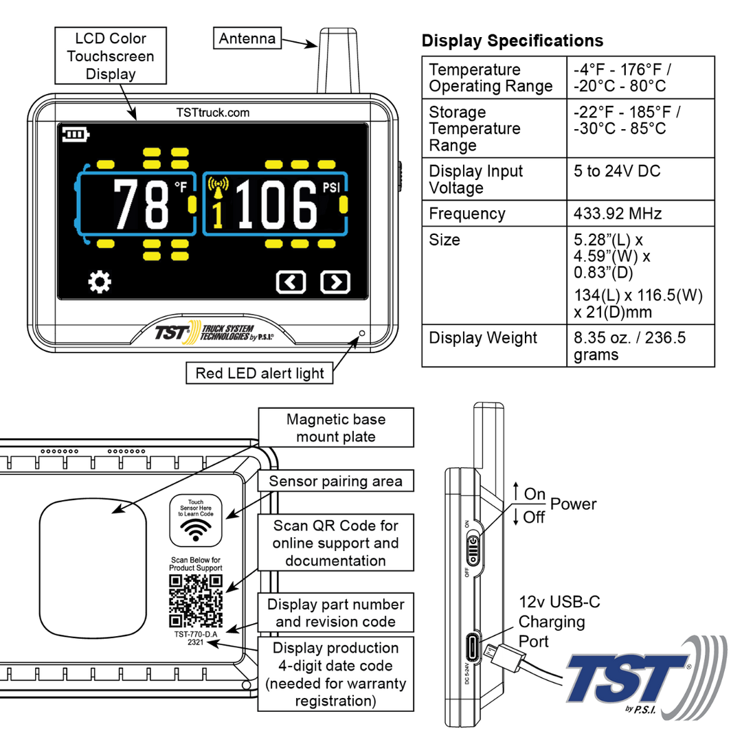 TST 770 Series Color Touch Screen TPMS Display