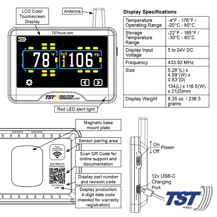 TST 770 Series Color Touch Screen TPMS Display