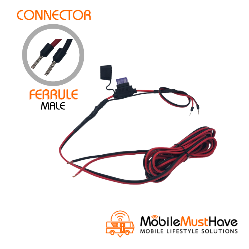 Fused Direct Wire DC Power Cable for 12-48v DC with Ferrule Connectors