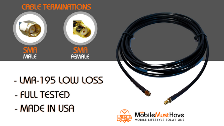 SMA Male - TO SMA Female LMR 195 Low Loss 15 Foot Cable