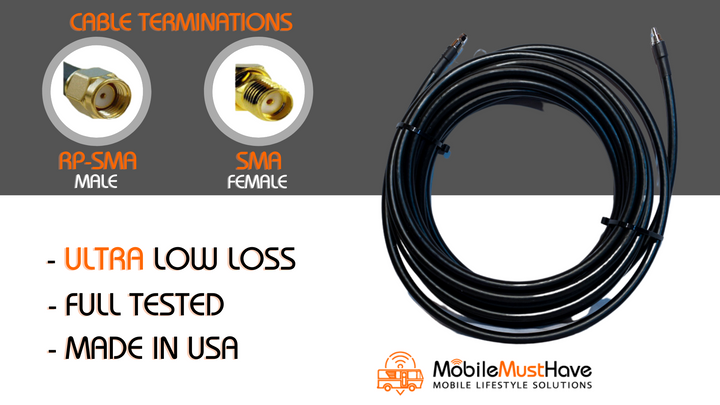 RP-SMA Male to SMA Female Ultra Low Loss 40 Foot CNT-400 50 ohm Cable (LMR-400 Equivalent)
