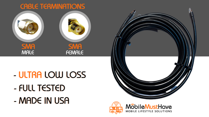SMA Male - TO SMA Female Ultra Low Loss CNT-400 50 Ohm Cable (LMR-400 Equivalent)