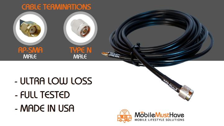 RP-SMA Male to Type N Male Ultra Low Loss CNT-400 50 Ohm Cable (LMR-400 Equivalent)