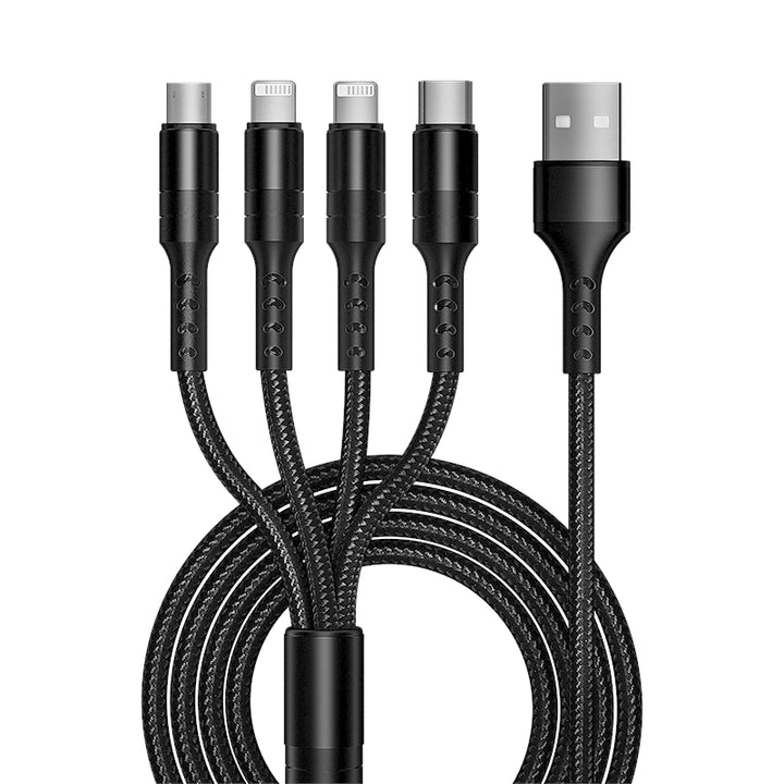 4-In-1 USB Charger Cable, Rugged USB to Lighting (2) USB-C Micro USB